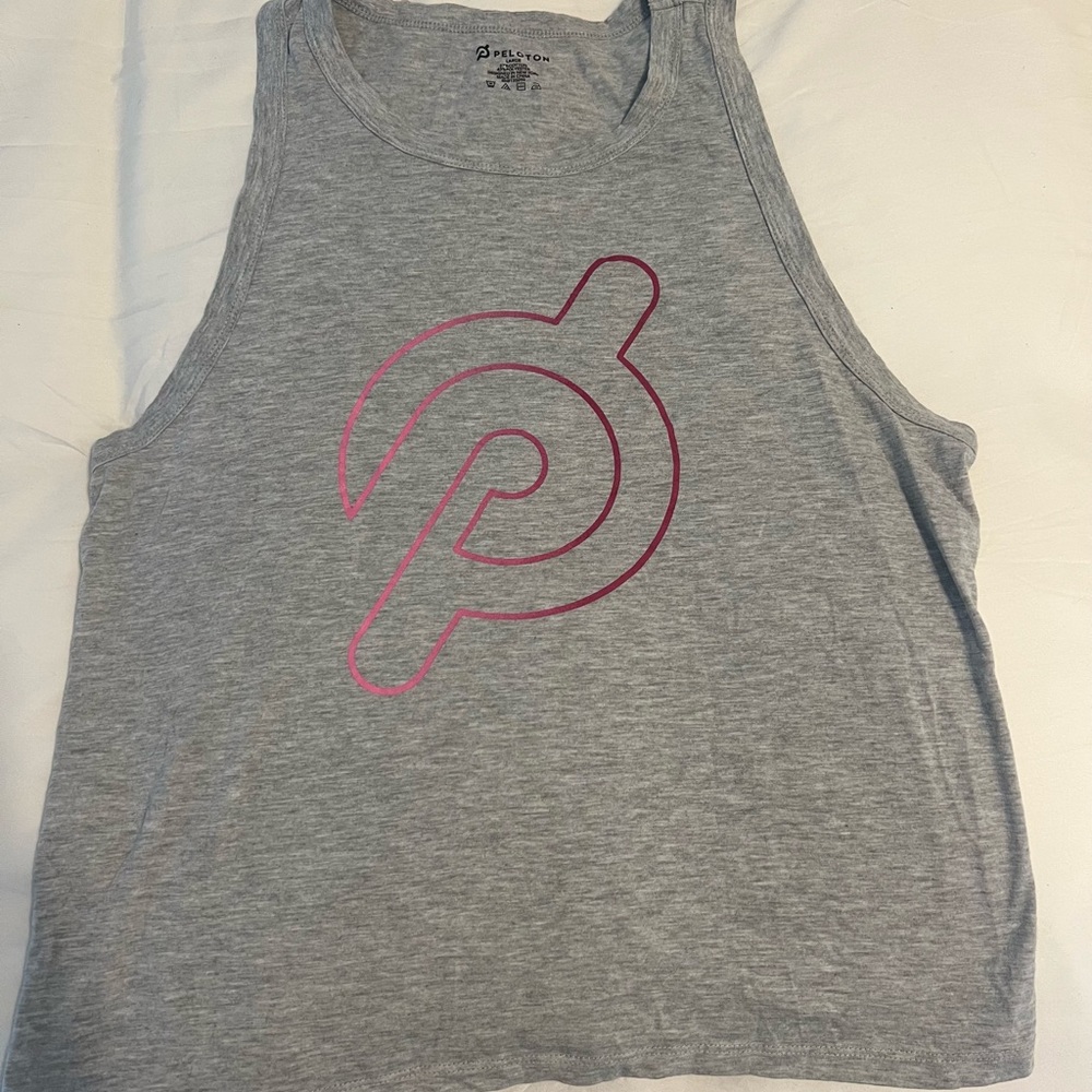 Peloton Heather Gray Muscle Tee with Pink Accent